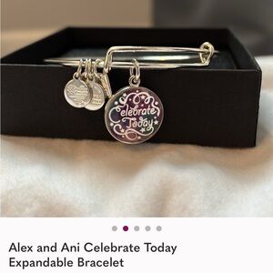 Alex and Ani “Celebrate Today” Silver and Purple Charm Bracelet